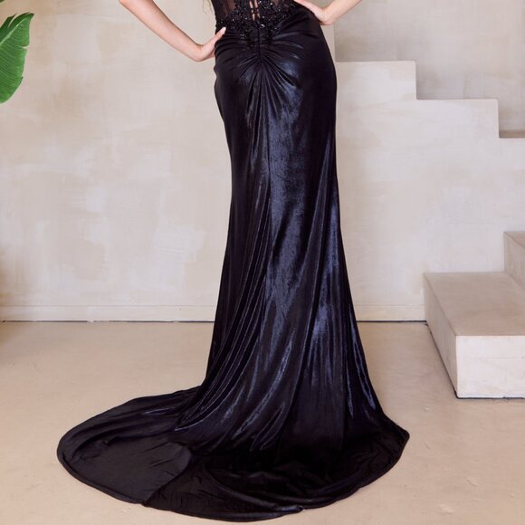 NEW FORMAL SLEEVELESS STRAPLESS SHEATH DRESS W/ COWL NECK & SHEER BODICE AC 9055 - Picture 8 of 8